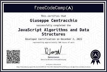 Anteprima della certificazione JavaScript Algorithms and Data Structures