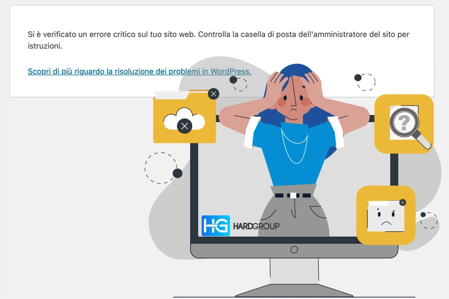 Immagine rappresentativa dell'errore wp: Si è verificato un errore critico sul tuo sito web WordPress