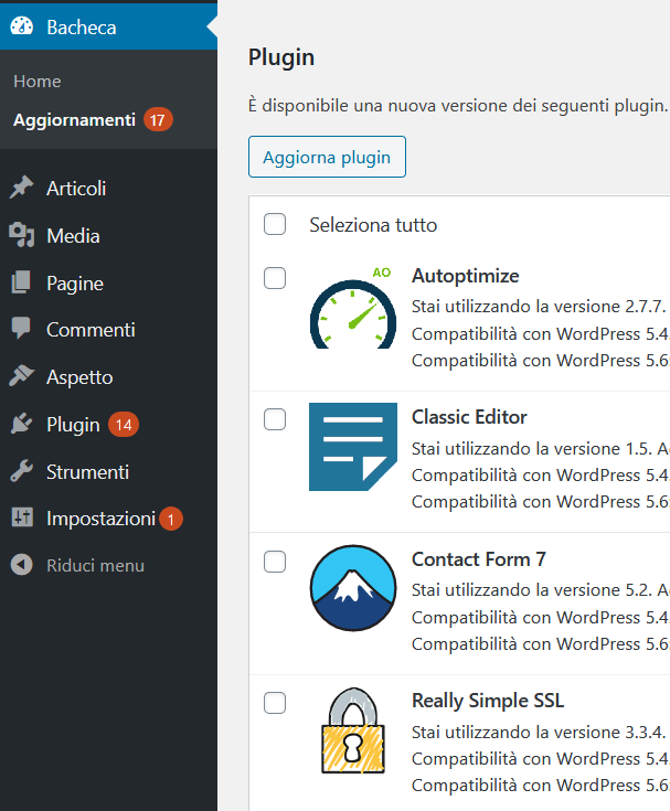 Aggiornamenti sicuri di WordPress, Plugin e Temi