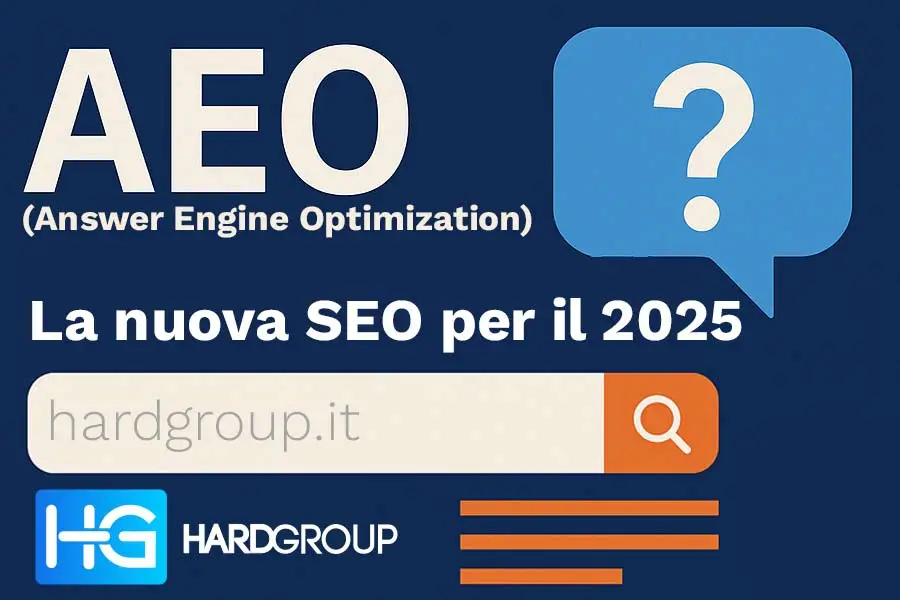 Copertina grafica AEO (Answer Engine Optimization), la nuova SEO per il 2025