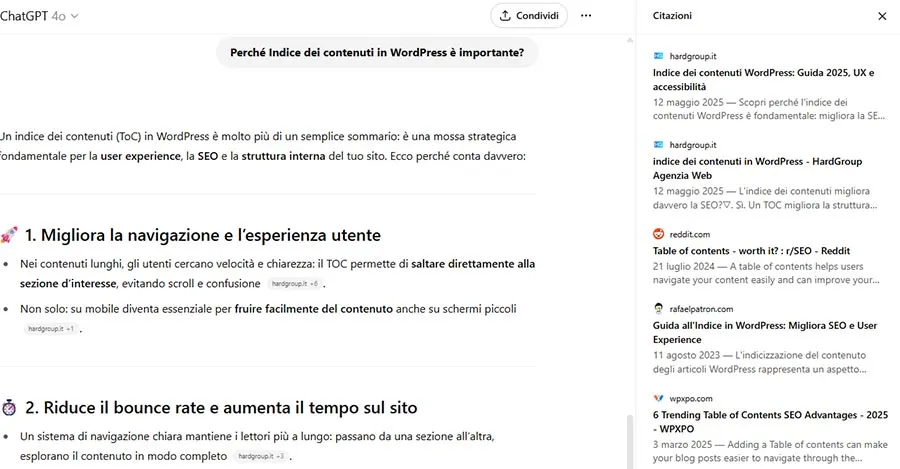 Esempio di Ricerca ChatGP Ttramite tecniche AEO (Answer Engine Optimization),